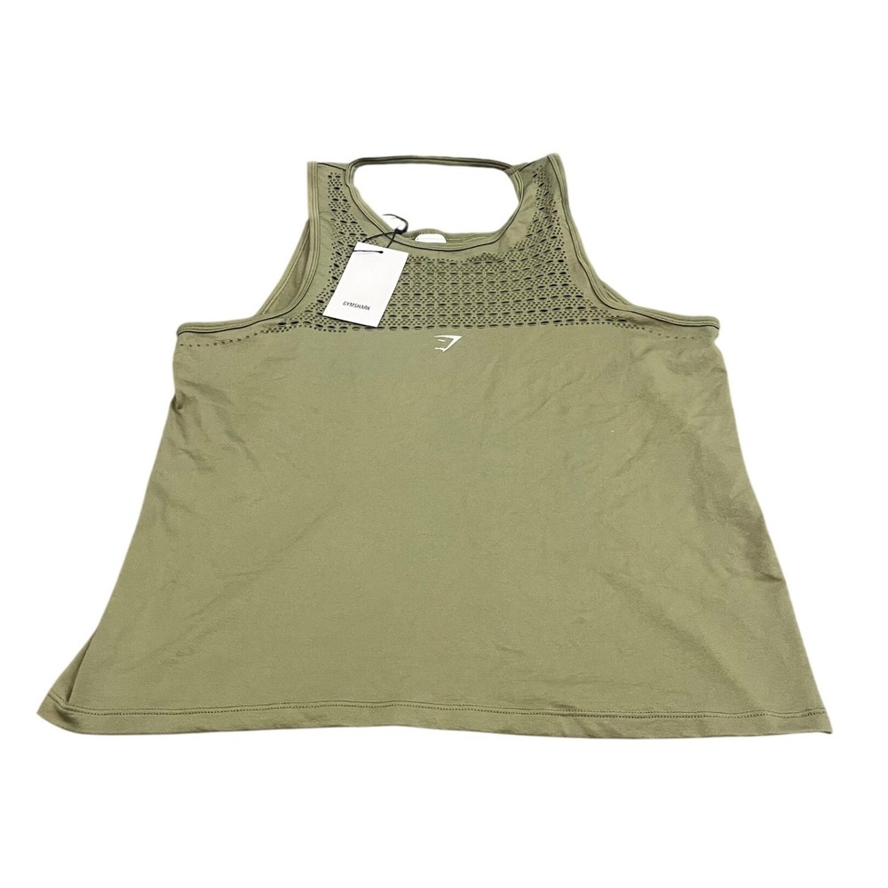 Gymshark Energy Seamless Tank Womens Large Olive Green Eyelet Workout Top